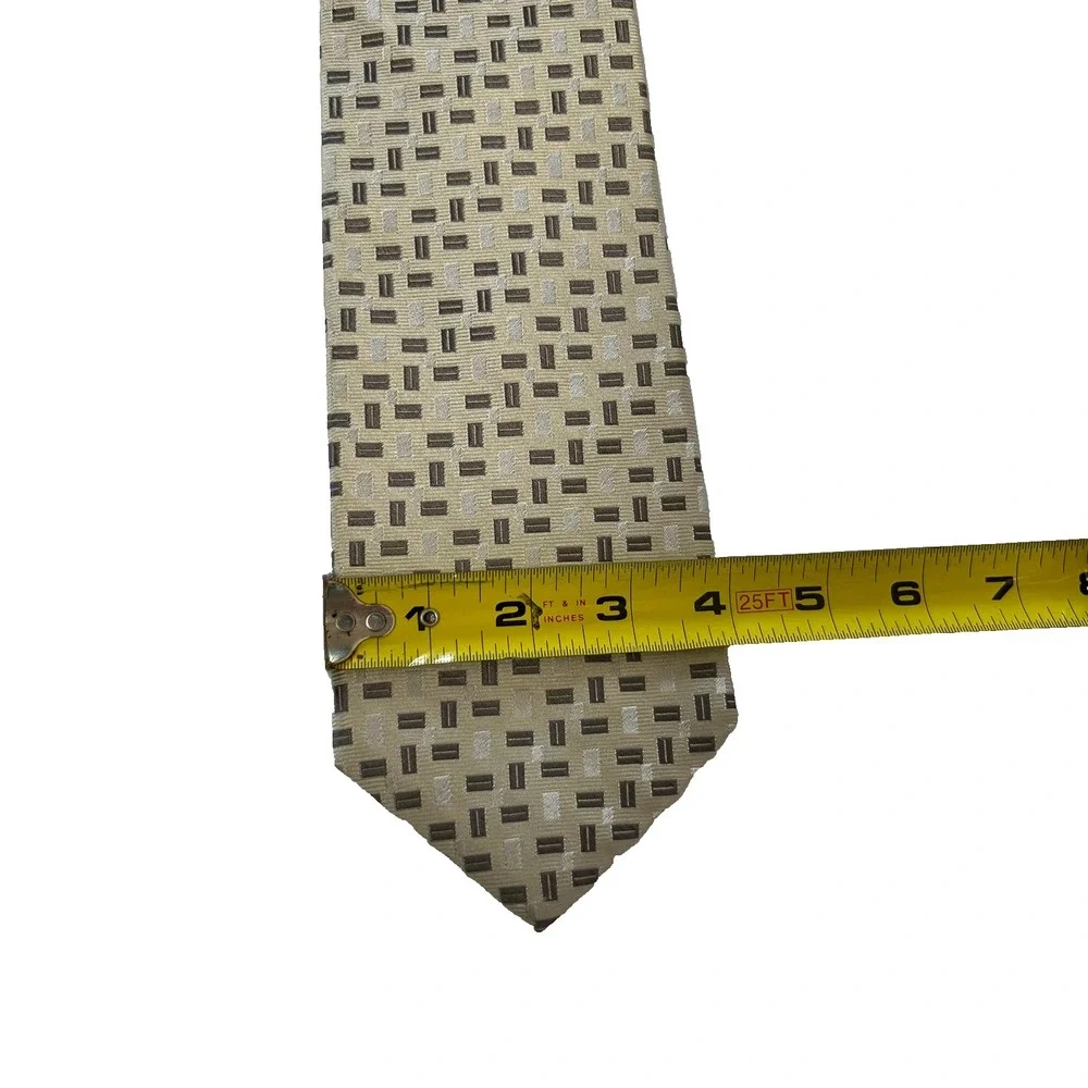 Bruno‎ Piattelli 100% Silk Tie Cream Beige Gray Geometric Made in USA